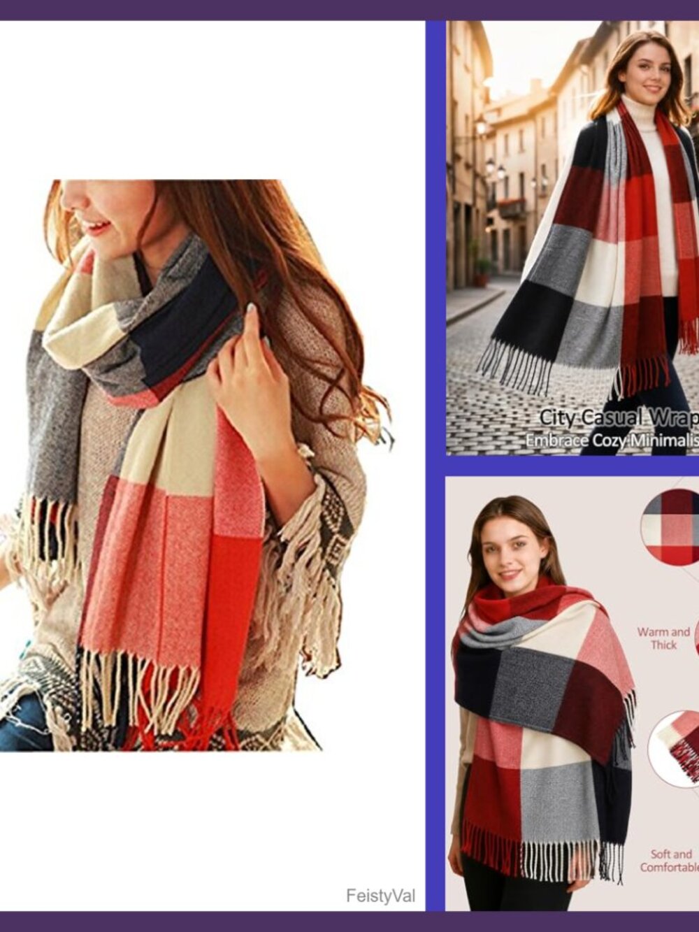 Plaid Shawl Wrap Scarf Oversized Acrylic Winter Gifts
